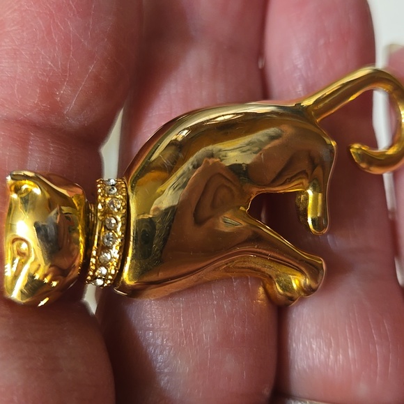 Vintage Goldtone & Rhinestone Cat Brooch - Picture 2 of 6